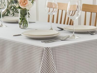Grey & White Checkered Square Tablecloth – Stain, Waterproof & Wrinkle Resistant, 52x52 Inch