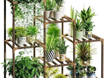 Plant Stand Indoor Wood Plant Shelf Outdoor Tiered Plant Rack for Multiple Plants 3 Tiers 7 Pots Ladder Plant Holder Plant Table for Plant Pots Boho Home Decor for Gardening Gifts