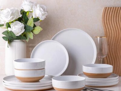 AmorArc 12-Piece Handpainted Ceramic Dinnerware Set for 4, White