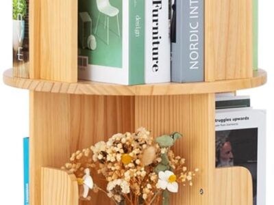 SOLBAKUILT 360°Rotating Bookshelf, 4 Shelf Floor Standing Bookcase, Storage Racks and Shelves for Office Home Living Room Study, Solid Wood Bookcase for Children&Adults