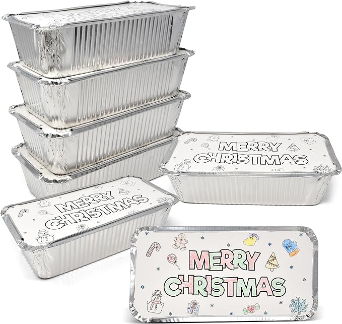 24 Count Christmas Tin Foil Containers with Color Your Own Lid Covers For Cookies Holiday Aluminum Disposable Food Storage Pans For Xmas Treat Exchange & Goody Party Leftovers Kids Coloring Activity