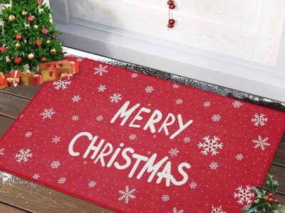 CAROMIO Christmas Front Door Mat Xmas Decorative Welcome Doormat Washable Floor Mats Outdoor Indoor Non-Skid Doormat Entry Doormat for Bedroom Living Room Kitchen Nursery, 17" x 29" Red