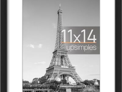 upsimples 11x14 Picture Frame, Display Pictures 8x10 with Mat or 11x14 Without Mat, Wall Hanging Photo Frame, Black, 1 Pack