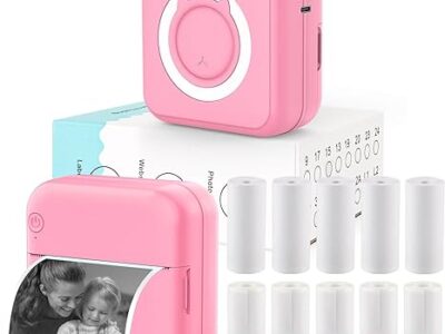 Wireless Mini Sticker Printer with 10 Rolls Thermal Paper for iOS&Android