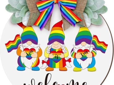 Wooden Hanging Door Sign Rainbow Gnome Welcome Sign