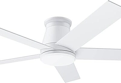 52 inch Ceiling Fan with Light, White Flush Mount Ceiling Fan 6 Speeds