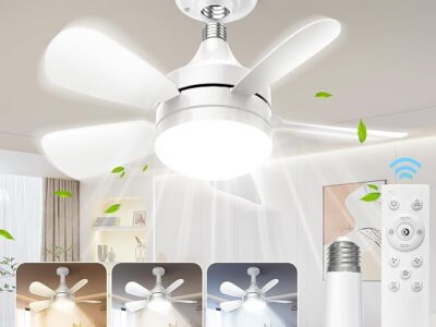 Socket Fan light with Dimmable Led Light Bulb, 3 Colors