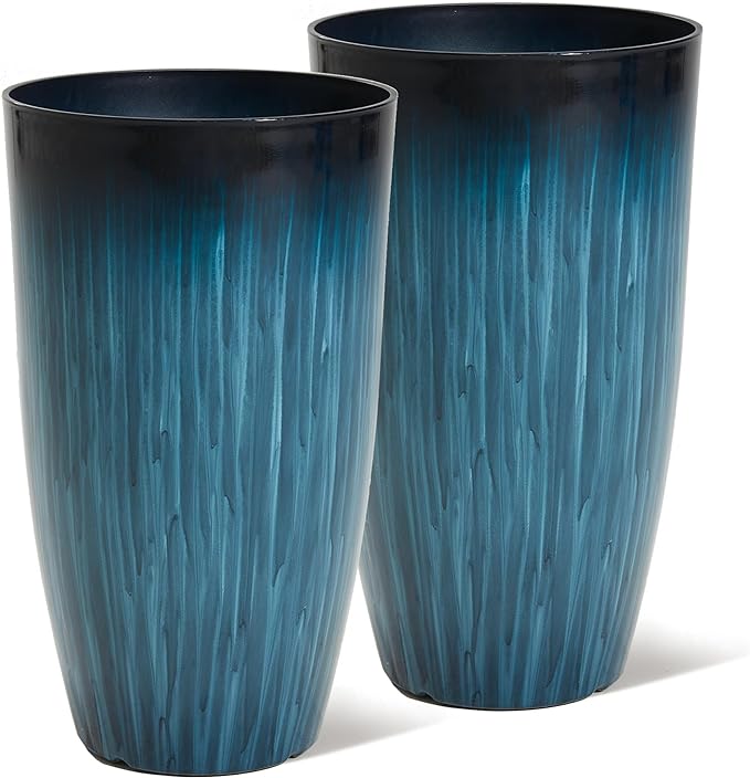 23.5″ H. Large Plastic Planters – Set of 2 Gradient Blue Glossy