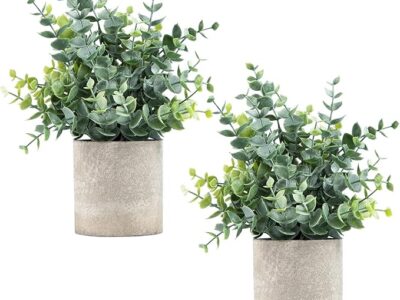 2 Pack Small Fake Plants Eucalyptus Potted