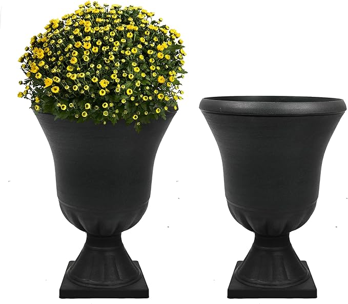 2-Pack Plastic Urn Planters for Outdoor Plants