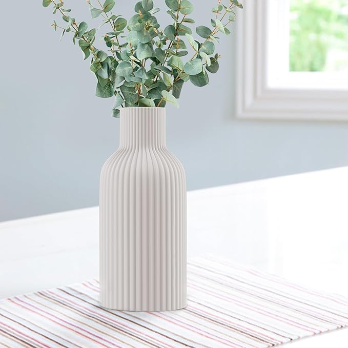 White Ceramic Vase, Flower Vase, Minimalist Modern Home Decor