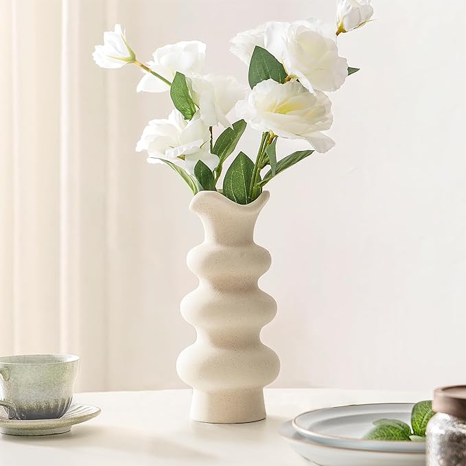 Decorative White Ceramic Vases for Home Decor 8.3 Inch