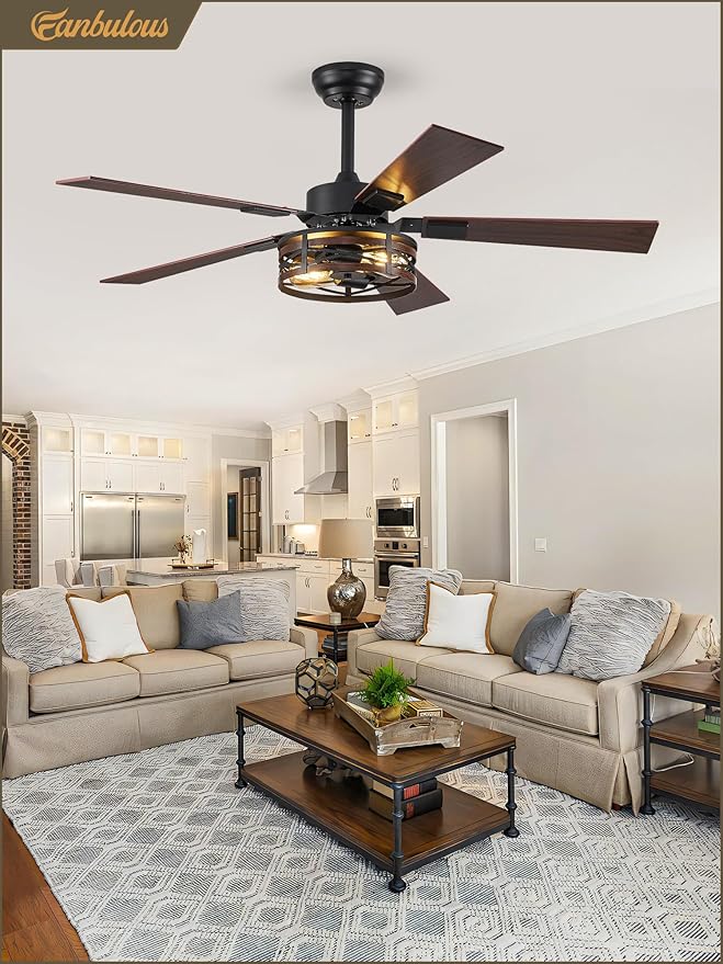 48 Inch Bedroom Ceiling Fan with Lights, 6-Speed Adjustable