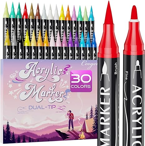 30 Colors Dual Tip Acrylic Paint Markers