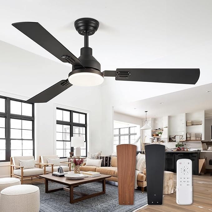 52 Inch Ceiling Fan with Light, 3 Blade LED Ceiling Fans