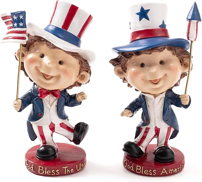 2Pcs God Bless America Figurine Statue Tiered Tray Decor