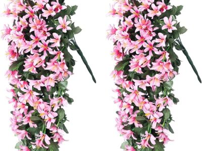 Artificial Hanging Flowers Lily for Outdoors, 2 PCS