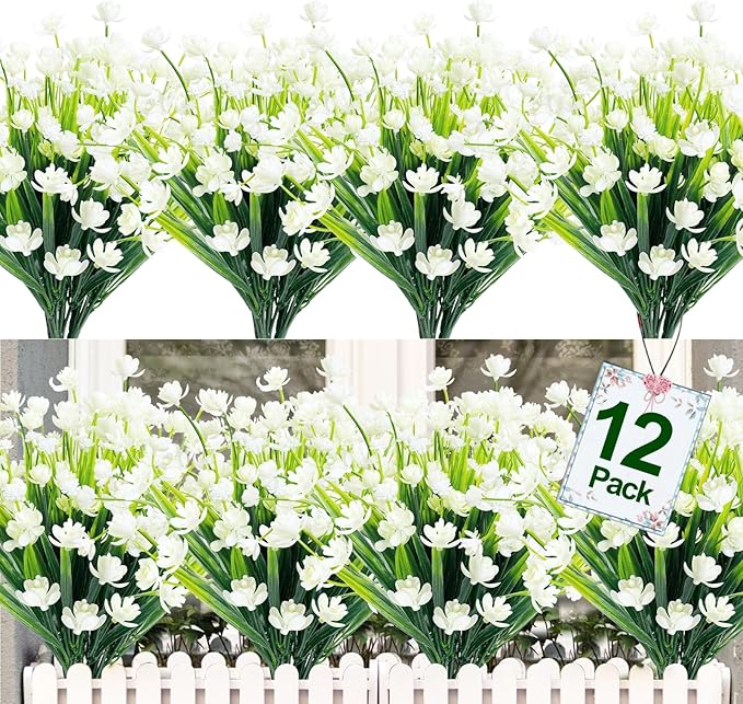 12 Bundles Artificial Flowers for Outdoors