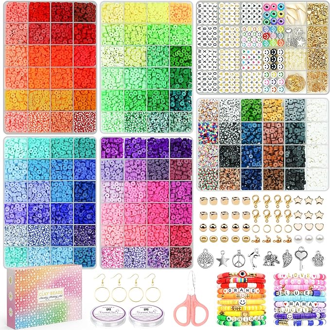 20,000 Pcs Clay Beads Bracelet Making Kit, 120 Colors 6 Boxes