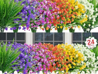 24 Bundles Artificial Flowers for Outdoor Decoration