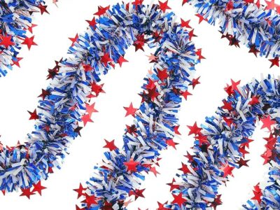White Blue Metallic Twist Foil Tinsel Garland with Star Shiny