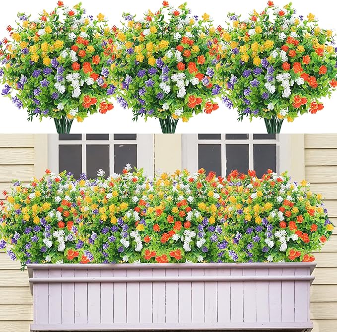 12 Bundles Artificial Flowers for Outdoors