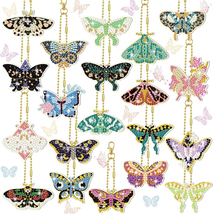 20 Pcs Butterfly Diamond Painting Keychains