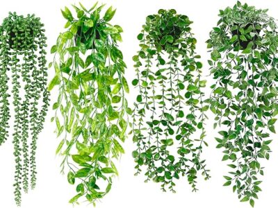 4 Pack Fake Potted Greenery Faux Eucalyptus Vine