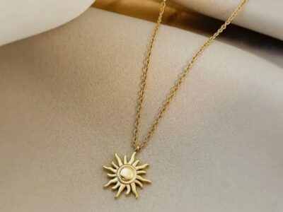 Women Gold Tone Stainless Steel Sun Charm Pendant Necklace Gift