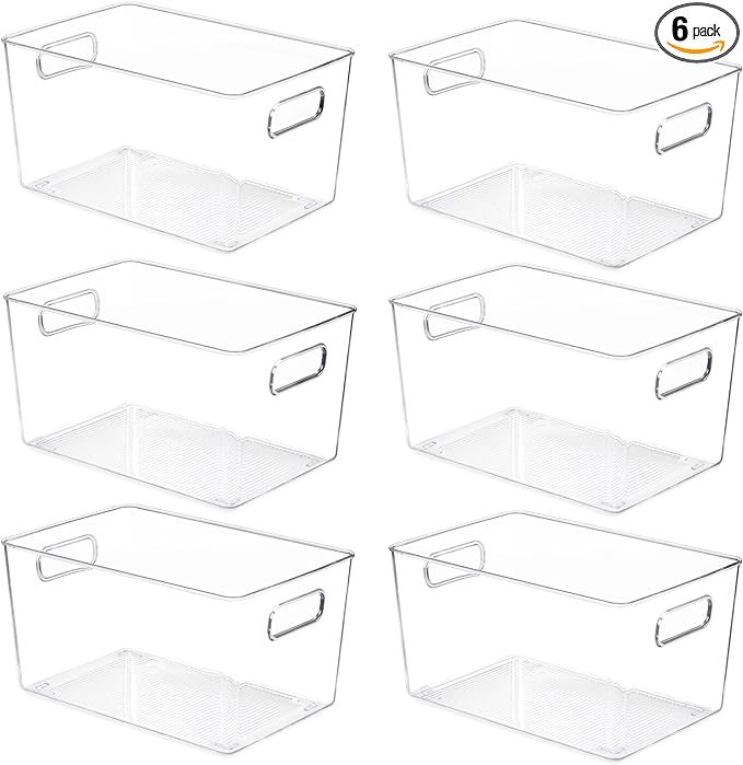 6 Pack Clear Pantry Organizer Bins