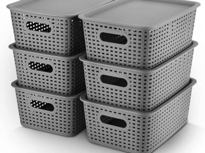 Lidded Knit Storage Organizer Bins