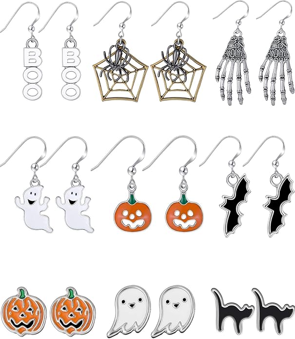 9 Pairs Halloween Stud Earrings