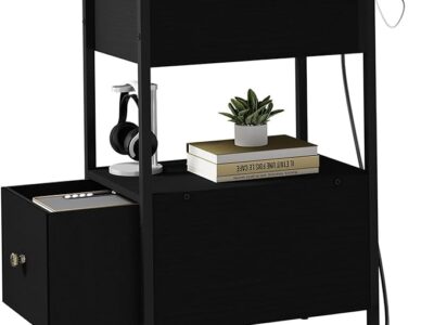Narrow Side Table with Flip Top Cabinet