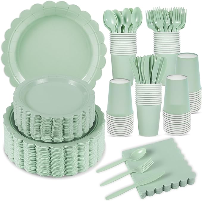 350 Pcs Sage Green Plates