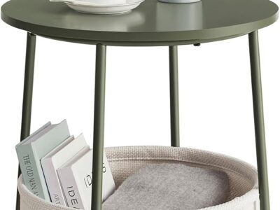 Small Bedside Table with Fabric Basket