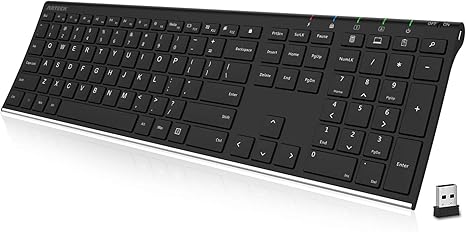 2.4G Wireless Keyboard Stainless Steel Ultra Slim Full Size Keyboard with Numeric Keypad