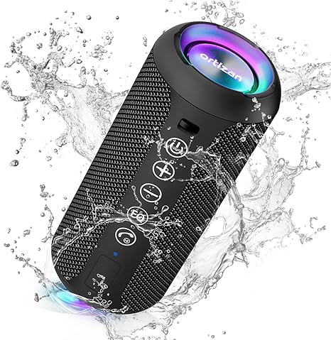 Portable Bluetooth Speaker: IPX7 Waterproof, 24W Loud Sound, Deep Bass, Bluetooth 5.3, LED Lights, Wireless Stereo Pairing, 30H Pla