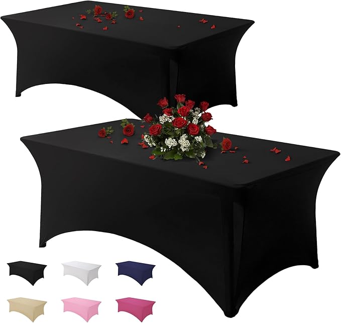 Table Cloth 2 Pack Black 6FT Spandex Tablecloth for Rectangle Table Fitted