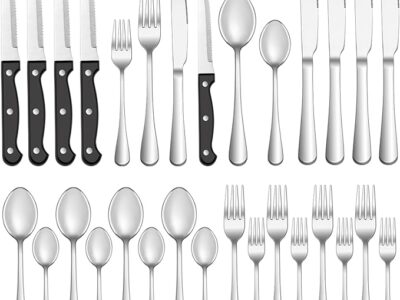 24 Pcs Silverware Set with Steak Knives Service for 4