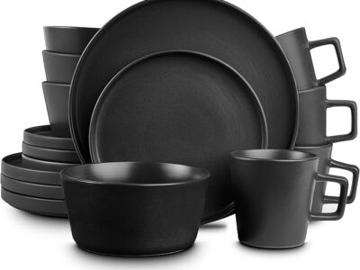 Stone Lain Coupe Dinnerware Set, Service For 4, Black Matte