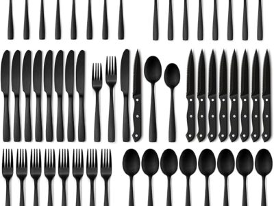 48-Piece Matte Black Silverware Set with Steak Knives