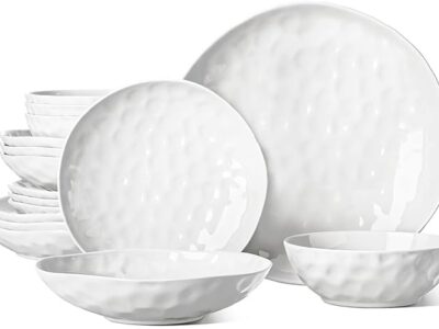 Large Dinnerware Set 16 Piece Service for 4, Plates and Bowls Sets, High-fired at 2372°F