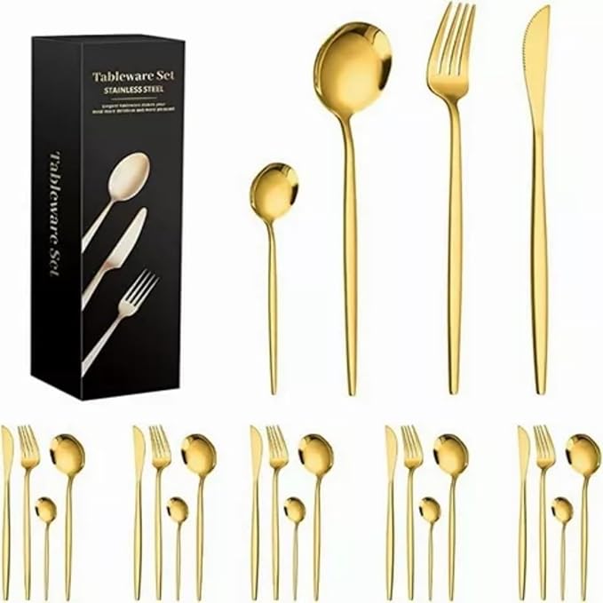 24-Piece Gold Silverware Set, Stainless Steel Flatware Set for 6