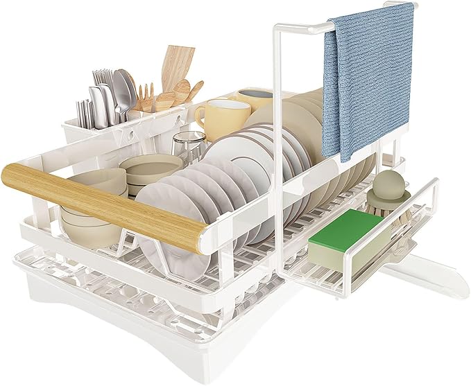 Yawinhe Dish Drying Rack for Kitchen Counter, Space-Saving Dish Rack with Removable Utensil Holder