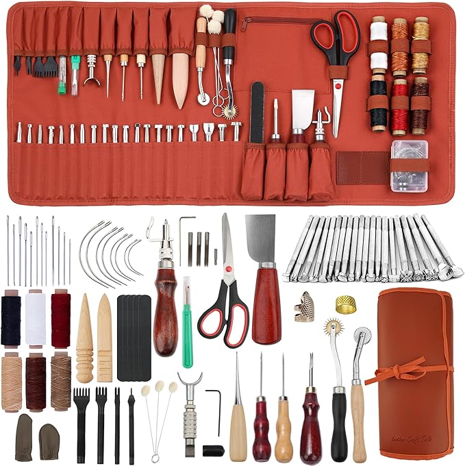 Dorhui Leather Working Tools Kit with Custom Storage Bag Leather Stamping Tools Leather