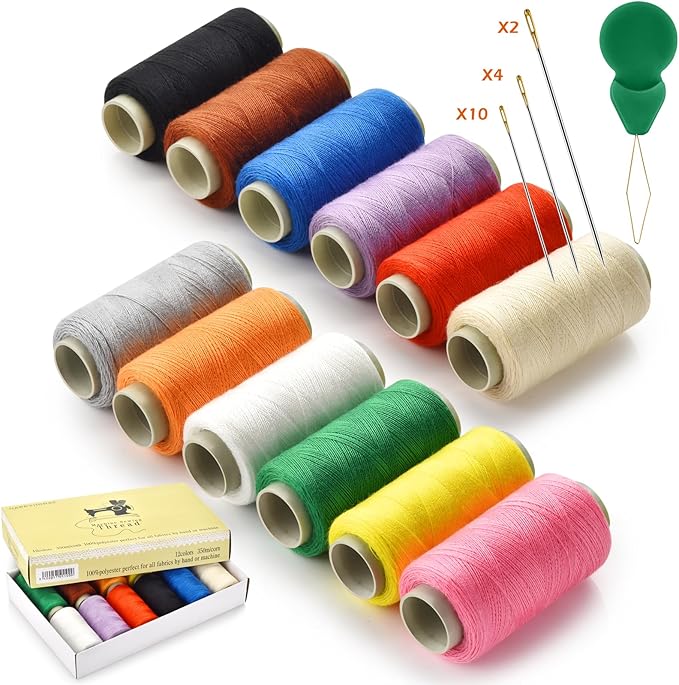 12 Color Sewing Thread, 350 Yards Per Thread Spools