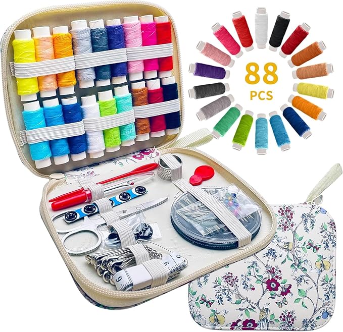 88 PCS Sewing Kit, Mini Sewing Kit with All Sewing Supplies, Leather Printing Packaging Needle and Thread Kit