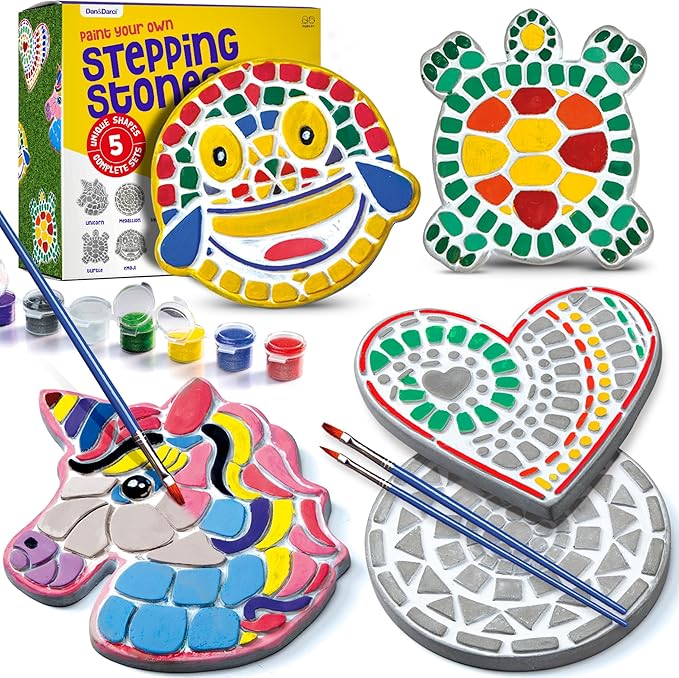 Stepping Stones Painting Kit for Kids – Outdoor Crafts – Paint 5 Garden Stone