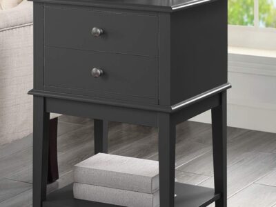 Black Nightstand End Table with Drawers and Storage Shelf,Tall Bedside Tables for Bedroom