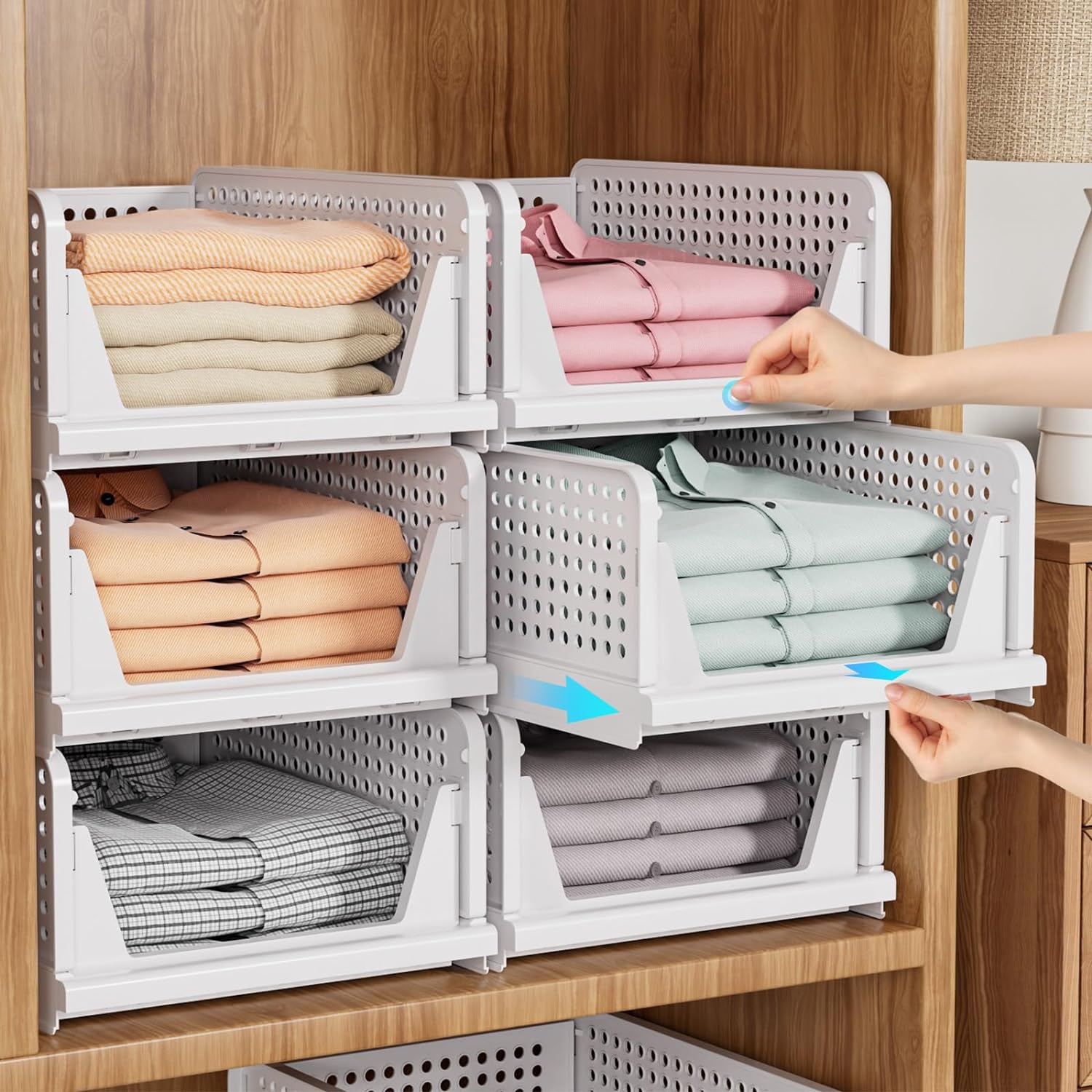 5 Pack Stackable Closet Organizer Box, Multifunctional & Foldable Closet Storage Basket for Bathroom Kitchen Laundry Room Wardrobe Storage